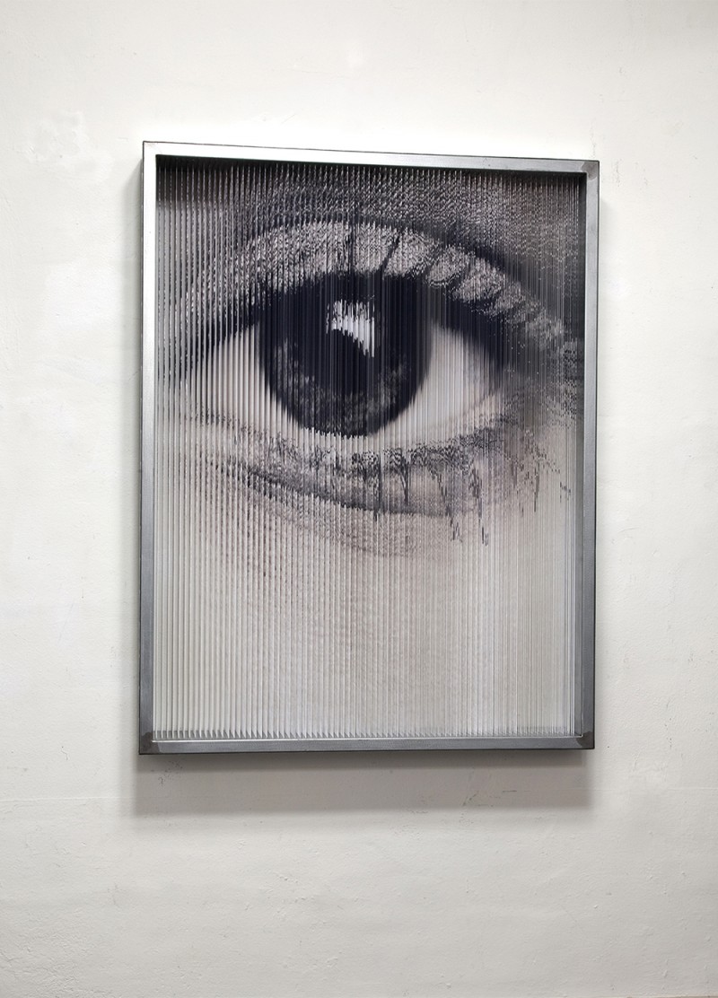 (3) String_eyes_1493 print on elastic strings in a steel frame 138 x 106 x 15 (cm) 2012